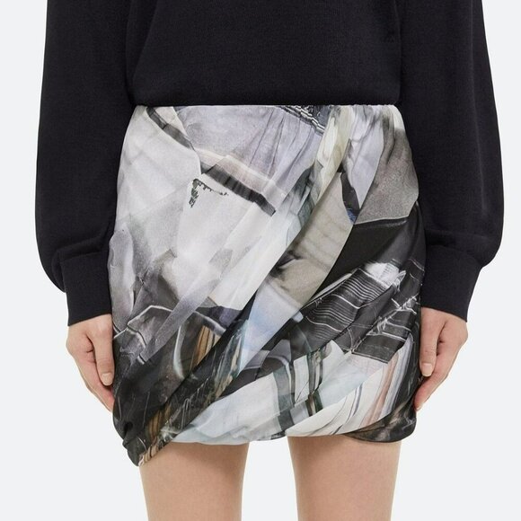 Helmut Lang Women's Silk Bubble Skirt Silver Car Print Size XS (MSRP $395) - Picture 1 of 7